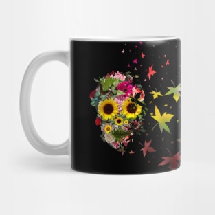 Floral Skull with sunflowers, roses and butterblies, watercolor,colorfull nature floral Mug